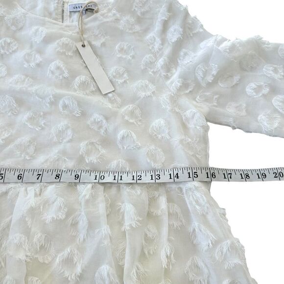 NWT Crescent Eyelash White Babydoll Long Sleeve Semi Sheer Mini Dress, Small - Picture 9 of 13